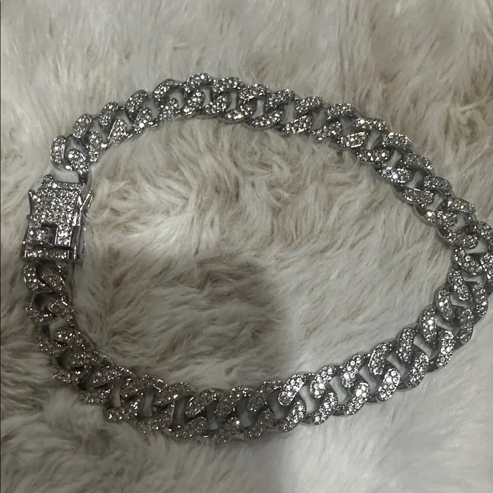 Rhinestone Cuban Link Dog Collar - Silver
